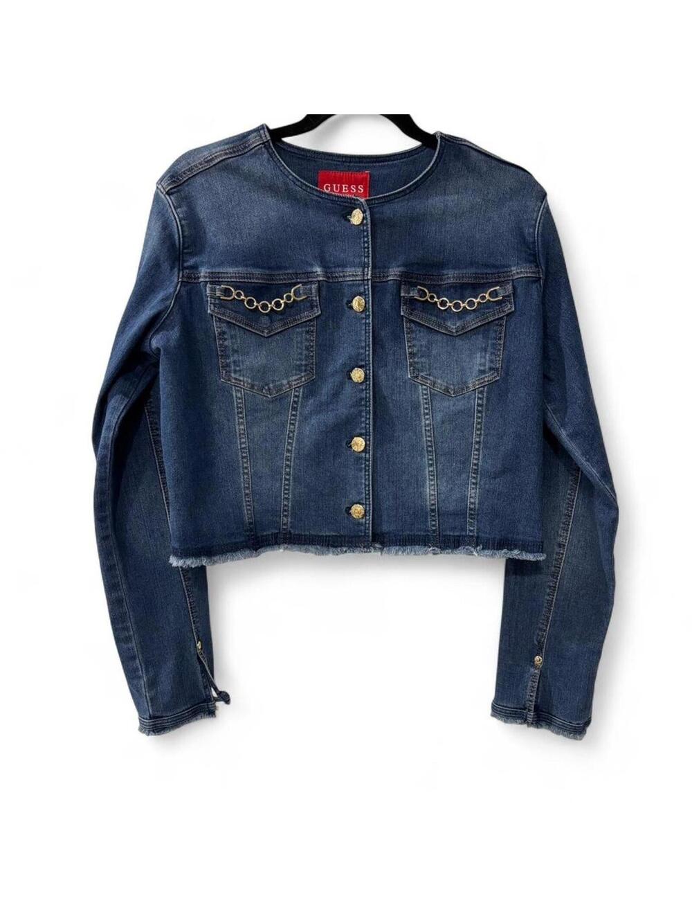 Guess Los Angeles Cropped Denim Jacket Women's Large Blue